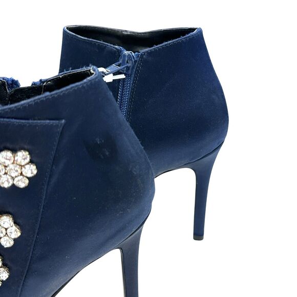 Neiman Marcus Silk Navy Pointed Toe Flower Bling Stiletto Ankle Boots Size 6.5 - Picture 5 of 12